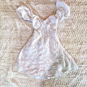 Windsor small White Eyelet Mini Dress | Milkmaid puff sleeve Sleeve | Lace-Up